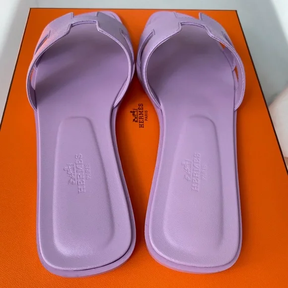HERMES LAVENDER EPSOM LEATHER ORAN SANDALS SIZE 38